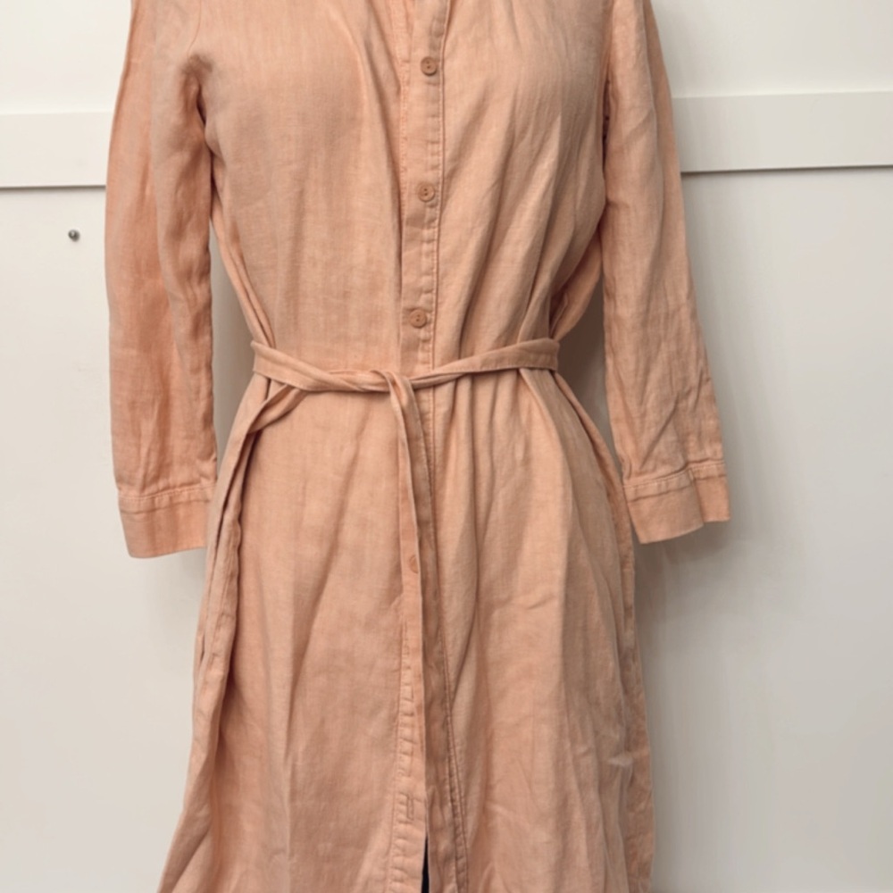 Peach Button-Up Belted Dress